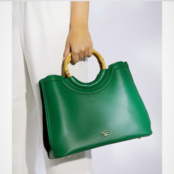 Brand New Dune Distinguish Bamboo Handle Satchel Green Large - Picture 5 of 7